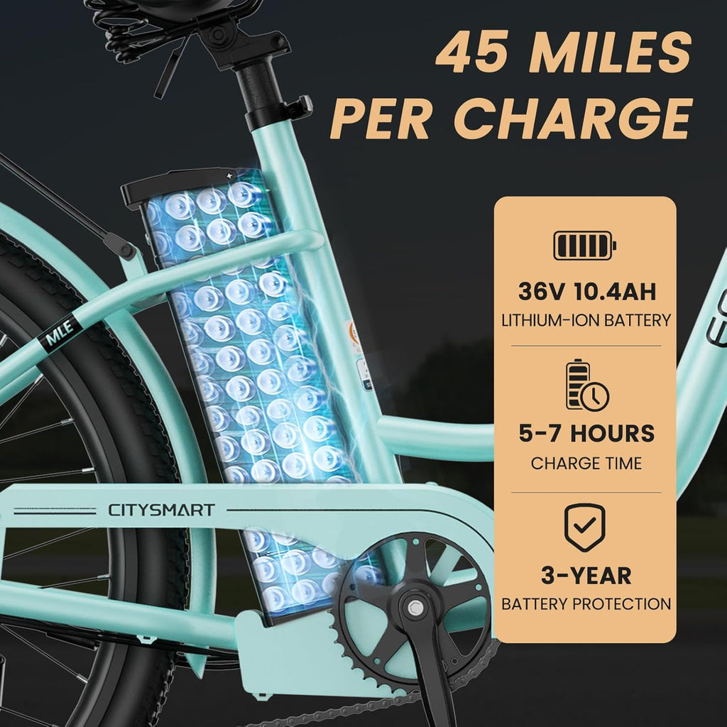 MOONCOOL Electric Bike for Adults, 700W Peak Power 7 Speed Step Through Electric Cruiser Bike, 40 Miles Electric Bicycle with 36V 10.4Ah Battery, Aluminum Frame City Commuter E Bikes for Women, Men