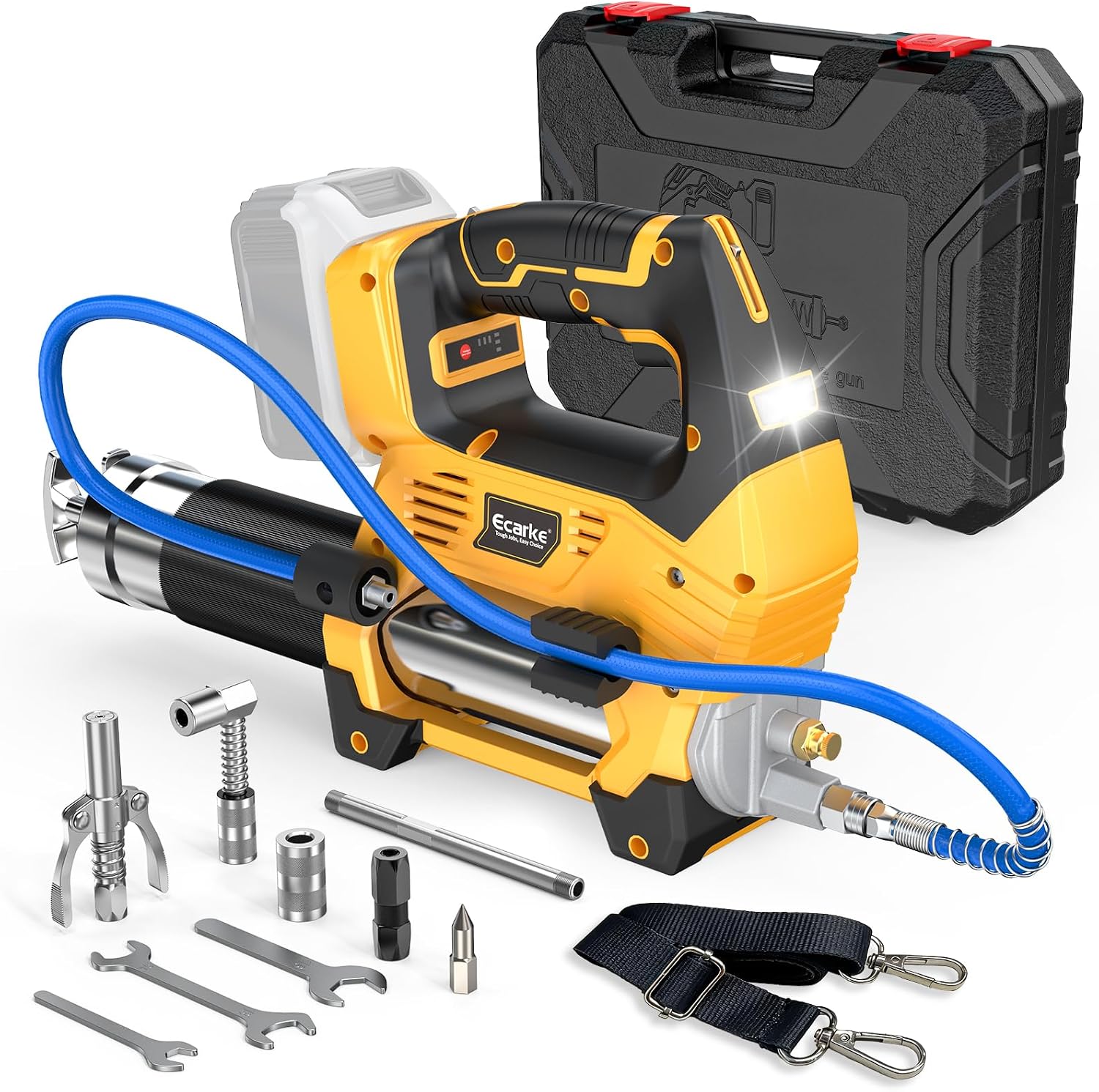 Ecarke Cordless Grease Gun, Compatible with DeWalt 20V Battery (Bare Tool), 3‑Speed Adjustable Flow, 12,000 PSI Max, 39' Hose, Works with Bulk & Cartridge Grease, for Farm/Truck/Construction