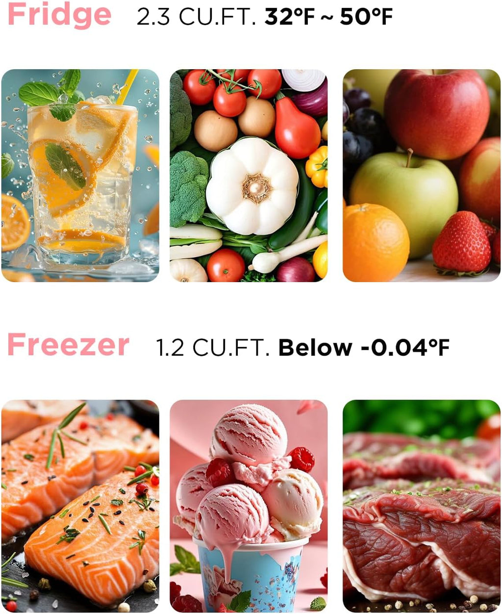 F.W.WOOLWORTHS 3.5 Cu.Ft Fridge with Freezer, Refrigerator with 2 Doors for Office, Kitchen, Dorm and Bedroom, Fridge with 7 Level Temp Adjustable Thermostat, Cream