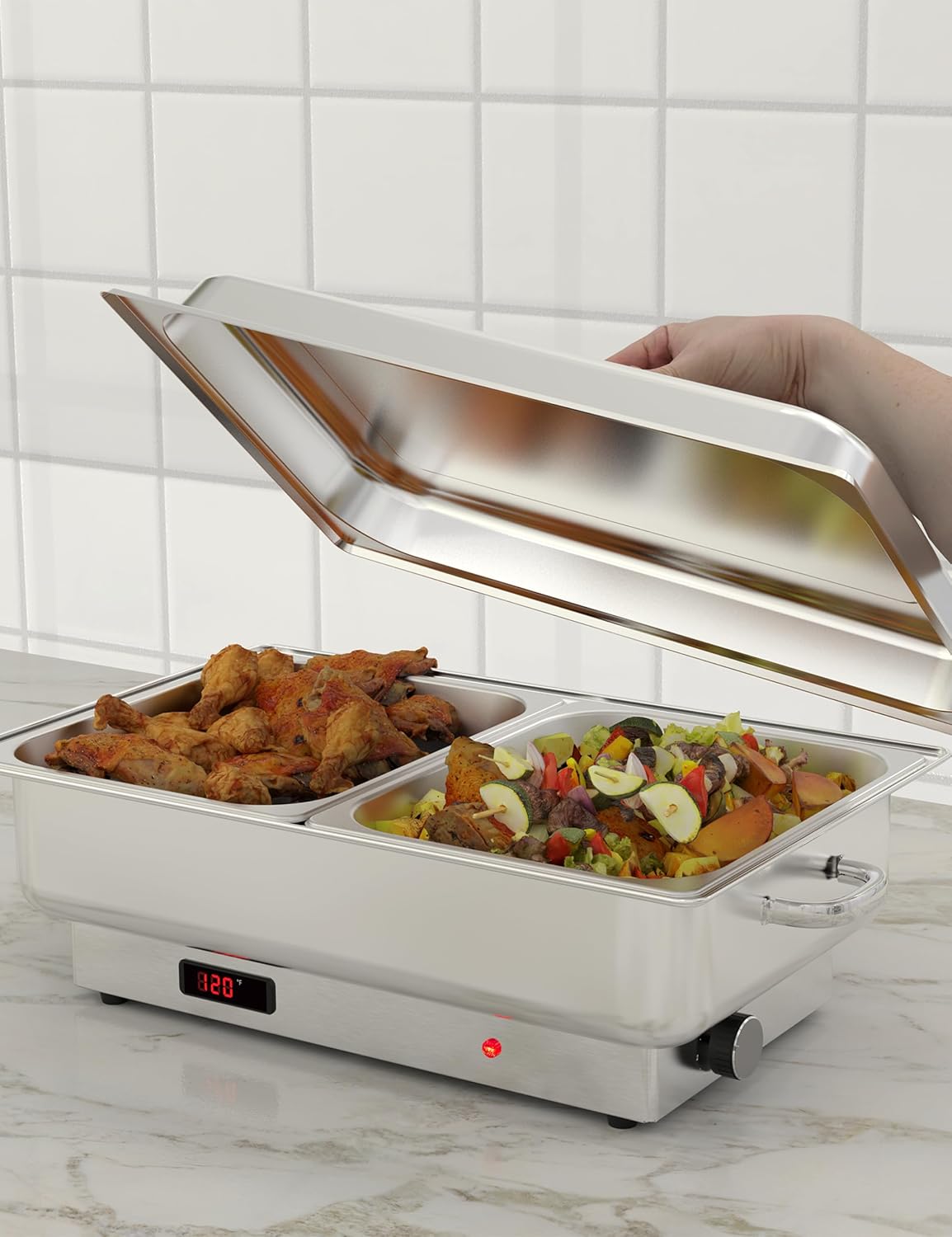2 Pack Electric Chafing Dish Buffet Set 2 x 4.5 QT Buffet Servers and Warmers Digital Display Temperature Warming Tray Stainless Steel Food Warmer for Parties Weddings Caterings