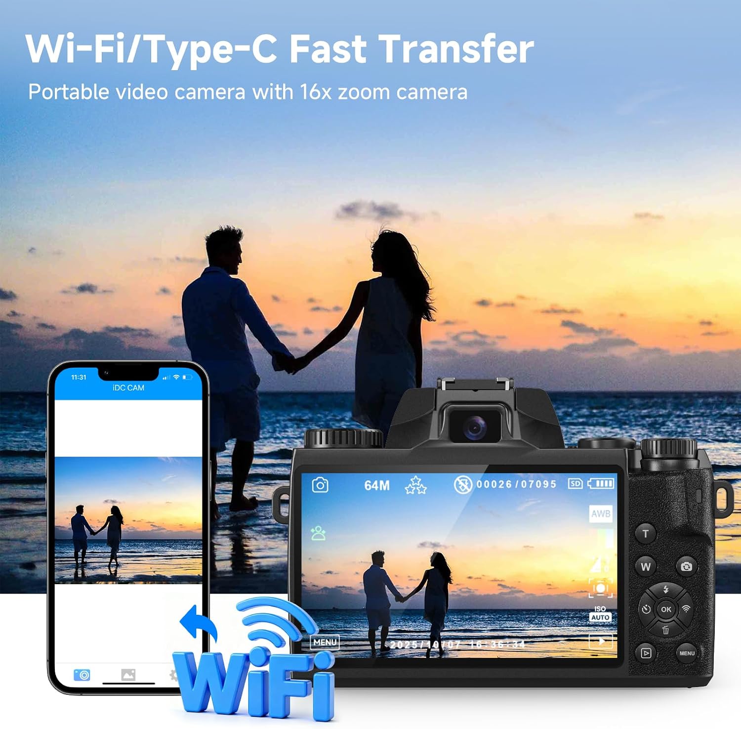 4K Digital Camera for Photography, 64MP Dual Lens Vlogging Camera with 4.0' Touchscreen, Point and Shoot Camera for Beginners Teens, WiFi Digital Camera with 16X Digital Zoom & 64GB SD Card
