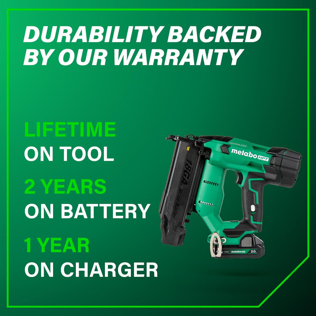 Metabo HPT 18V MultiVolt Brushless Compact Cordless Brad Nailer Kit, 18 Gauge Nailer with Power Tool 2.0Ah Lithium Ion Battery, Drives 5/8' to 2' Brad Nails, NT1850DFT