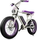 MACFOX X1S Electric Bike, Ebike 500W/48V/10.4Ah, 20' Fat Tire Electric Bicycles Up to 20MPH & 40 Miles with Retro Motorcycle Design, Removable Battery, 50N.m Max Torque (Purple+White)