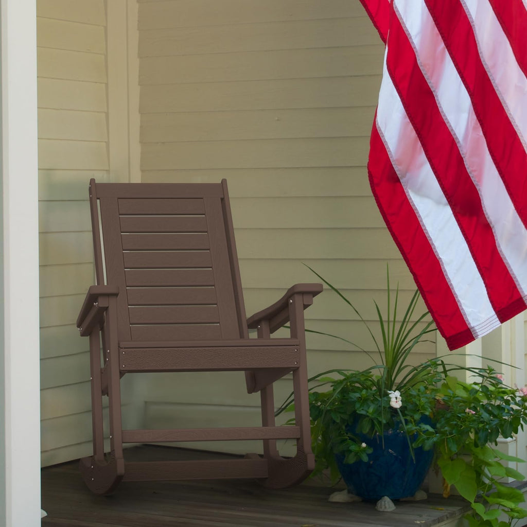 GREENVINES Outdoor Rocking Chairs | Porch Rocker | HDPE Plastic | Wood Grain | Oversized Rockers | High Back | Big & Tall | Ladder Back | Dark Brown | for Patio Outside