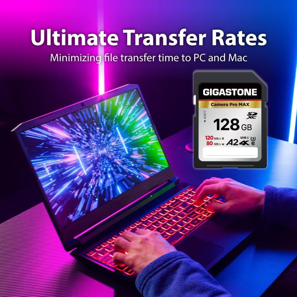 【5-Years Data Recovery】 GIGASTONE 128GB SD Card 2-Pack, 4K Camera Pro MAX, A2 4K SDXC Memory Card High Speed 4K UHD Video Compatible with Canon Kodak Digital Camera, with 2 Mini case