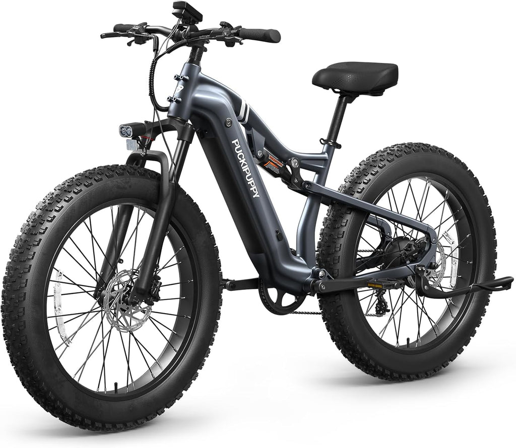 PUCKIPUPPY Electric Bike for Adults 1350W Peak Upgrade, 48V 20AH Battery Ebike, 26' Fat Tire Full Suspension Electric Mountain Bike, 80 Miles Range, 28 MPH, 8 Speed, Torque Sensor, Labrador Pro
