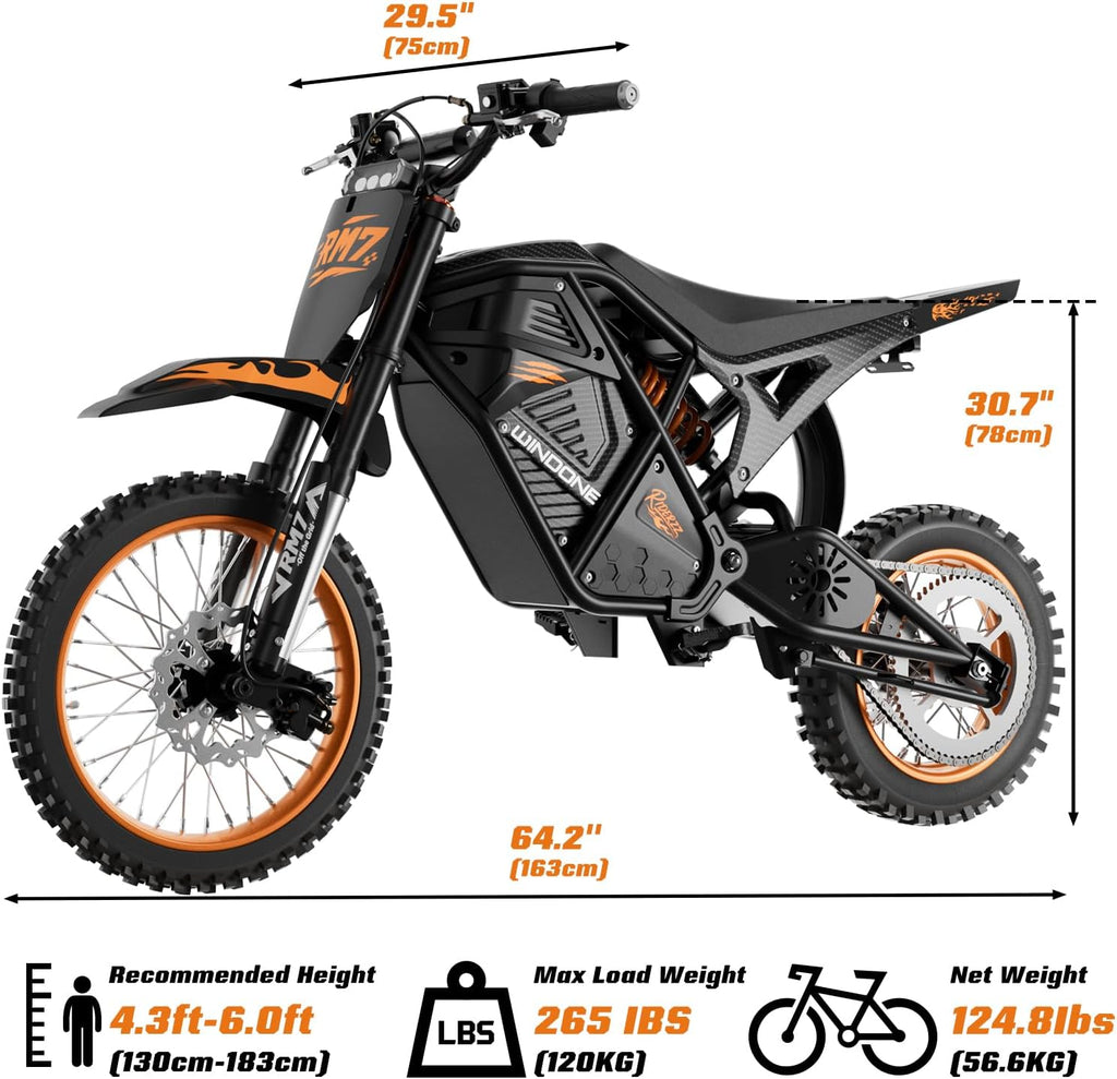 Windone RM7 Electric Dirt Bike for Teens & Adults, 48V 22.5Ah, 37MPH & 45-Mile Electric Motorcycle, 2200W Ebike, 14'/12' Off-Road Tire E-Bike, Dual Hydraulic Brakes, Full Suspension, Fit Age 13+