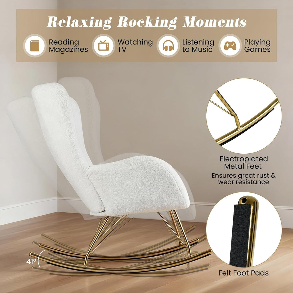 Giantex Rocking Chair Nursery, Upholstered Glider Rocker w/Curved Backrest & Armrests, Detachable Seat Cushion, Electroplated Metal Legs, Modern Accent Chair for Living Room, Bedroom (2)