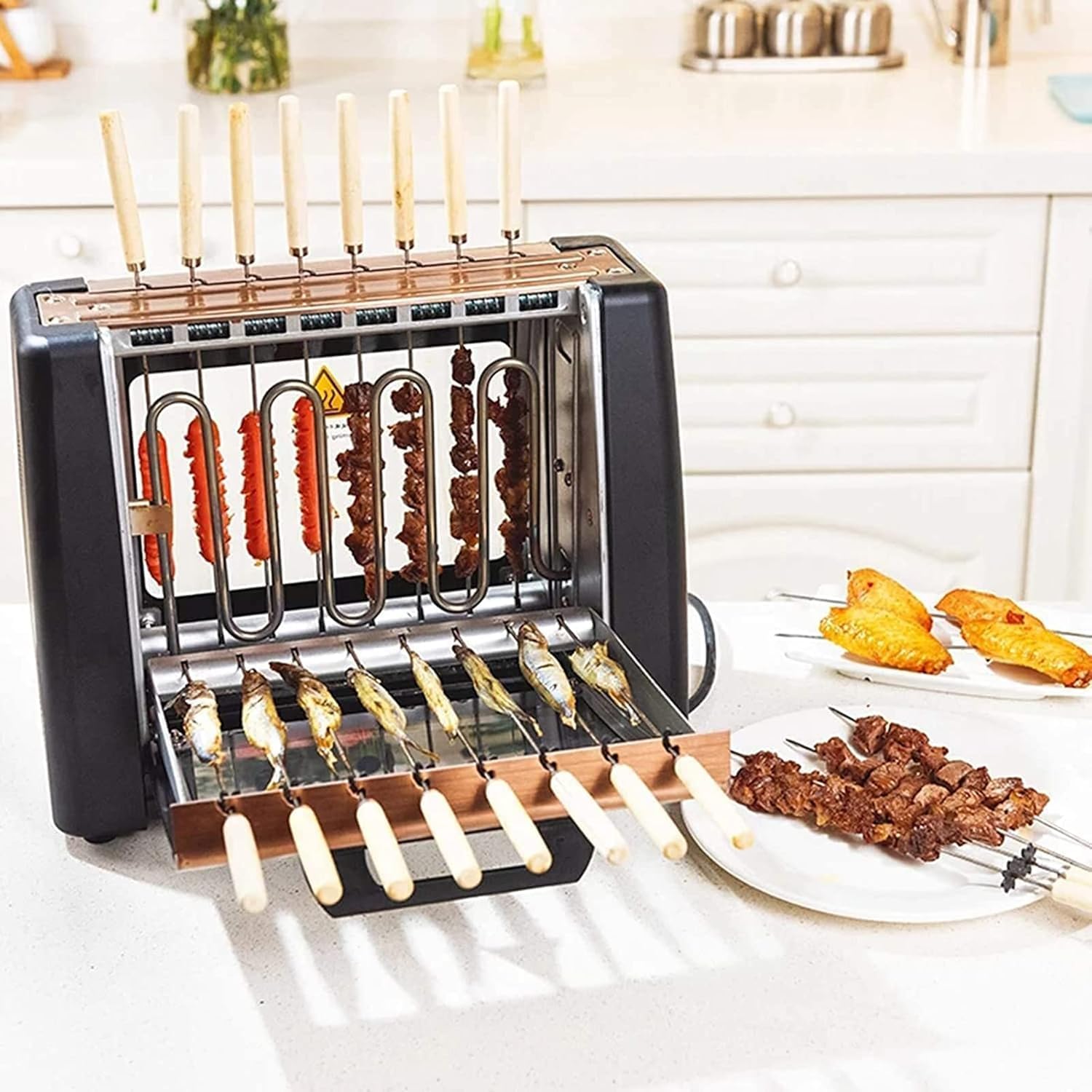 Automatic Rotating Barbecue Grill, Smokeless Indoor Vertical Grill with 360 Degree Rotation, 2 Stage Temperature Control, Portable Kitchen BBQ for Lamb Skewers