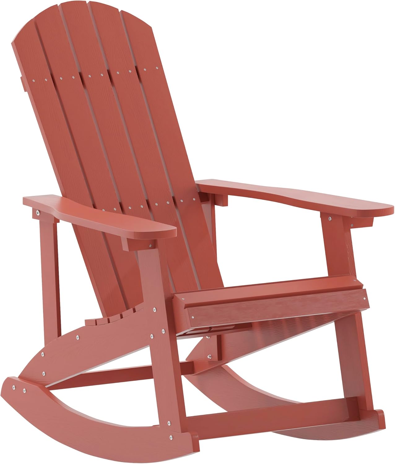 Flash Furniture Savannah Poly Resin Wood Adirondack Rocking Chair - All Weather Red Polystyrene - Stainless Steel Hardware