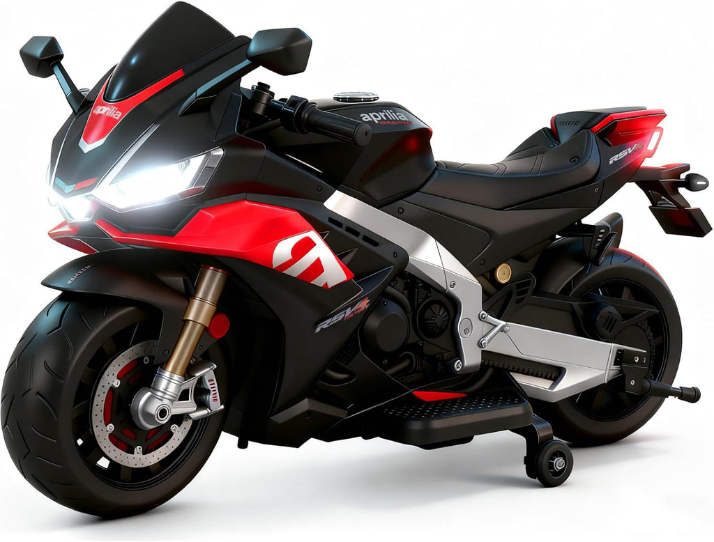 HEIMILI 24V Kids Motorcycle, Aprilia RSV4 Licensed Electric Ride on for 3-6 Years, 51' Large Motorbike with Training Wheels, Bluetooth, Speed 5mph, (Black, 24V(51 * 31 * 22))