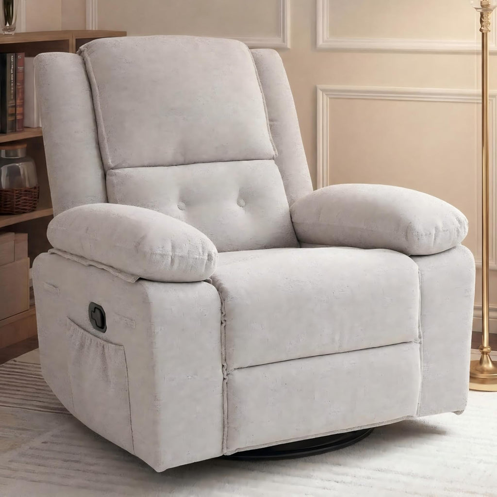 FLEXISPOT Swivel Rocker Recliner Chair for Adults, Massage Recliner Rocking Chair Nursery, 360° Swivel Nursery Glider for Living Room Bedroom, Light Grey(XRC2)