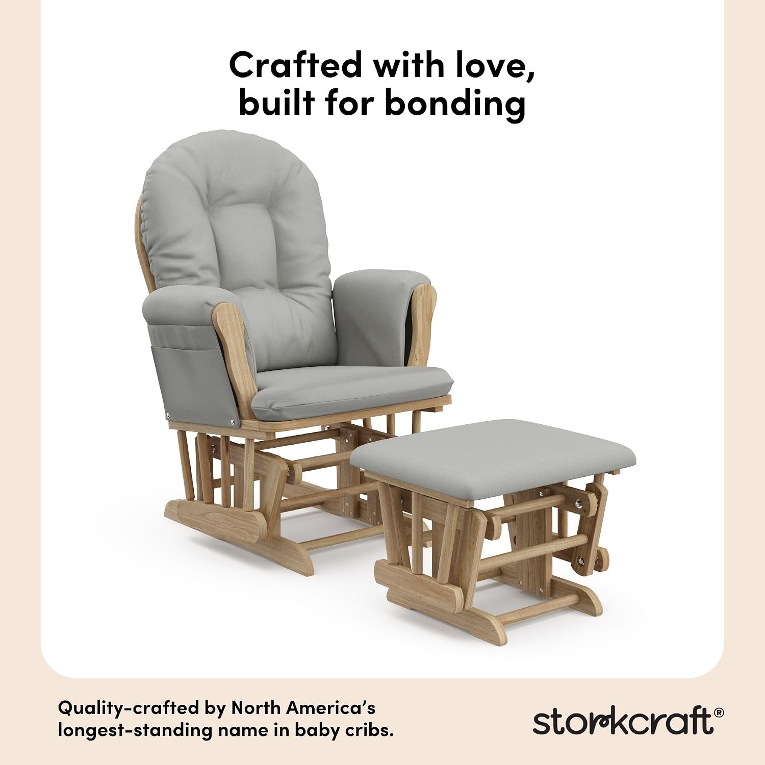 Storkcraft Premium Hoop Glider & Ottoman (Natural/Light Gray) — GREENGUARD Gold Certified Nursery Glider, Solid Wood Craftsmanship, Smooth-Gliding Nursery Chair and Ottoman, Award-Winning