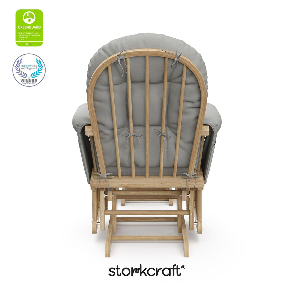 Storkcraft Premium Hoop Glider & Ottoman (Natural/Light Gray) — GREENGUARD Gold Certified Nursery Glider, Solid Wood Craftsmanship, Smooth-Gliding Nursery Chair and Ottoman, Award-Winning