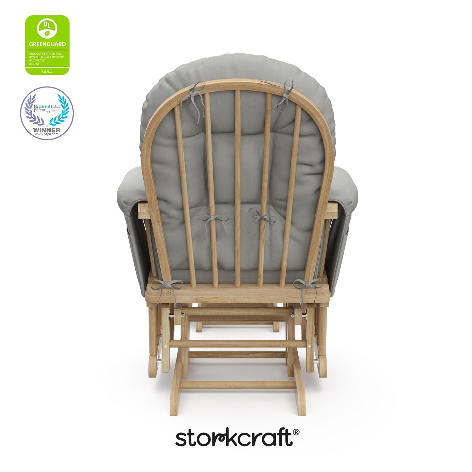 Storkcraft Premium Hoop Glider & Ottoman (Natural/Light Gray) — GREENGUARD Gold Certified Nursery Glider, Solid Wood Craftsmanship, Smooth-Gliding Nursery Chair and Ottoman, Award-Winning