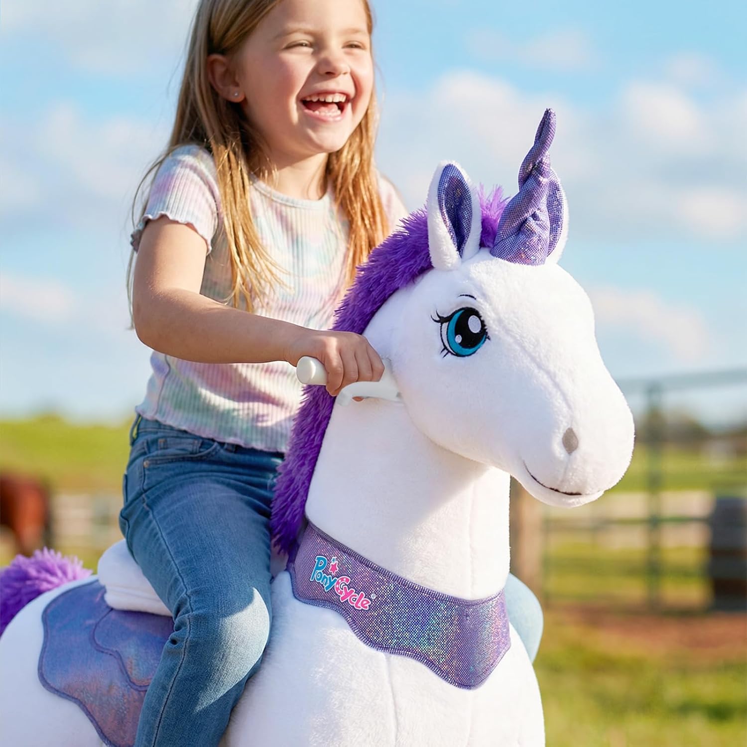 PonyCycle Ride on Unicorn for Kids 4-7 with Brake No Battery Required Unicorn Gifts for Girls (35.4' Height/Size 4) Plush Interactive Riding Rocking Riding Horse Ride on Toy Spirit Stuffed Animal E413