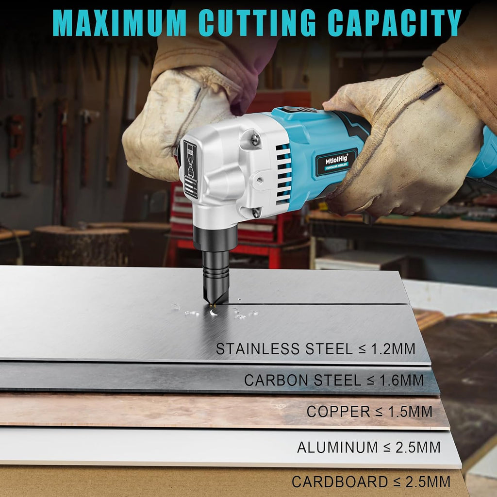 MtiolHig Cordless Metal Nibbler Compatible with Makita 18V Battery, 18-Gauge Electric Nibbler with Assist Handle & 2 Blades, 1900RPM Brushless Metal Cutter for Stainless Steel, No Battery