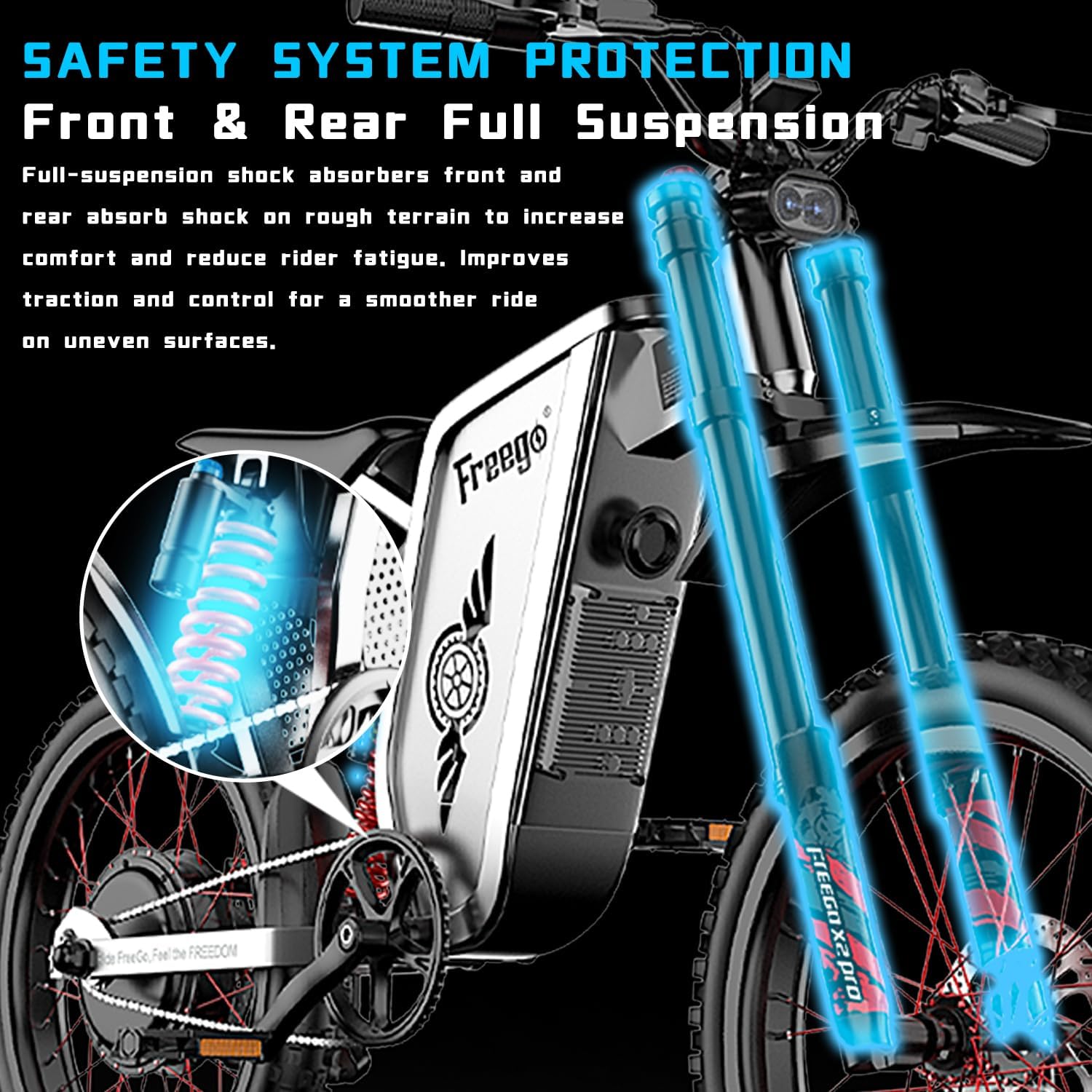 Freego X2Pro Electric Motorcycle for Adults Teens,Electric Dirt Bike Teens 6000W(Peak) Motor 1800Wh Battery,Max 50Mph Off Road Electric Bicycle,Full Suspension UL 2849 Certified