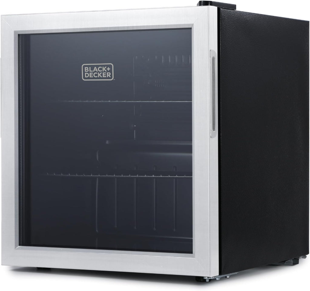 BLACK+DECKER 1.7 Cu. Ft. Beverage Cooler, Beverage Fridge with Double Pane Glass Door, Drink Fridge and Beverage Refrigerator with 63-Can Capacity for Home Bar, Home Office and More