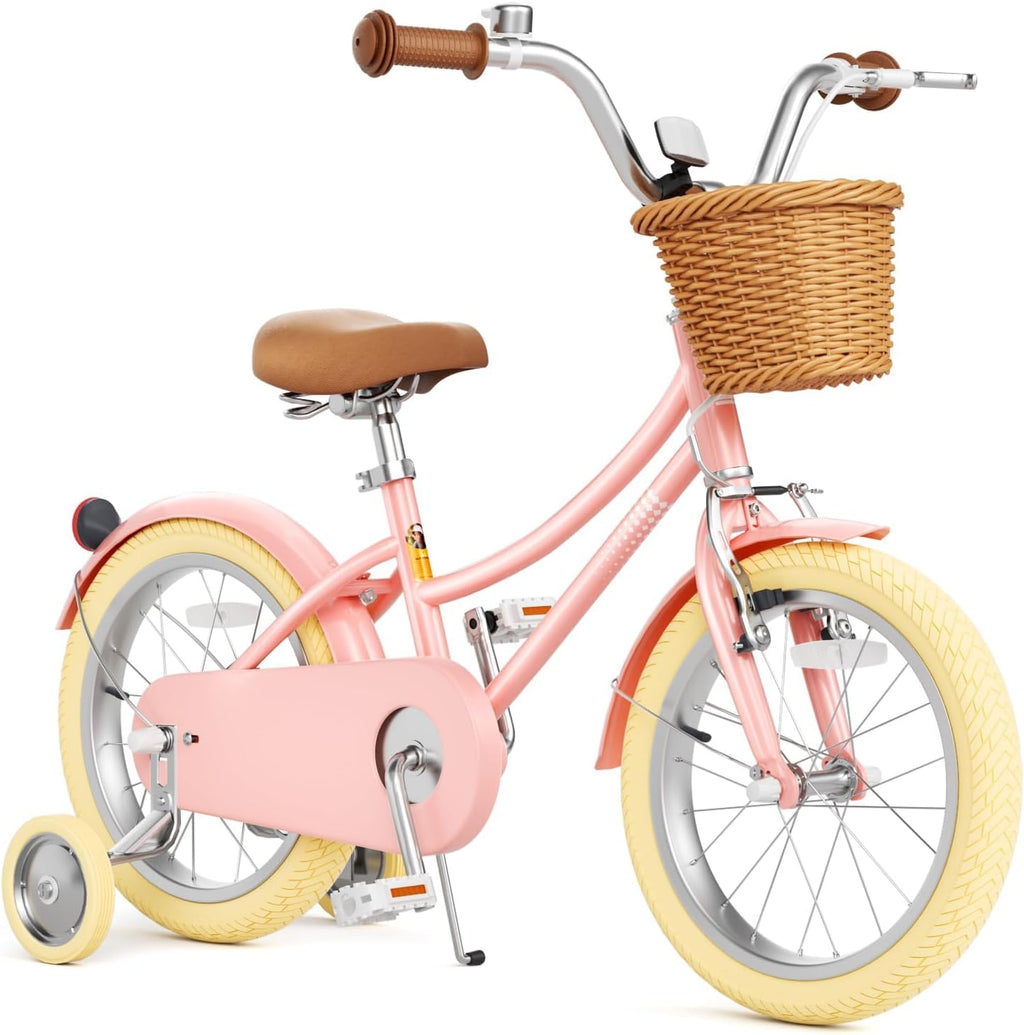 67i Girls Bike with Training Wheels 12/14/16/20 Inch, Toddler Girl Bicycle for Ages 3-12, Bicicleta para Niñas with Basket, Bell, Adjustable Seat & Handlebar, Padded Seat, Chain Guard