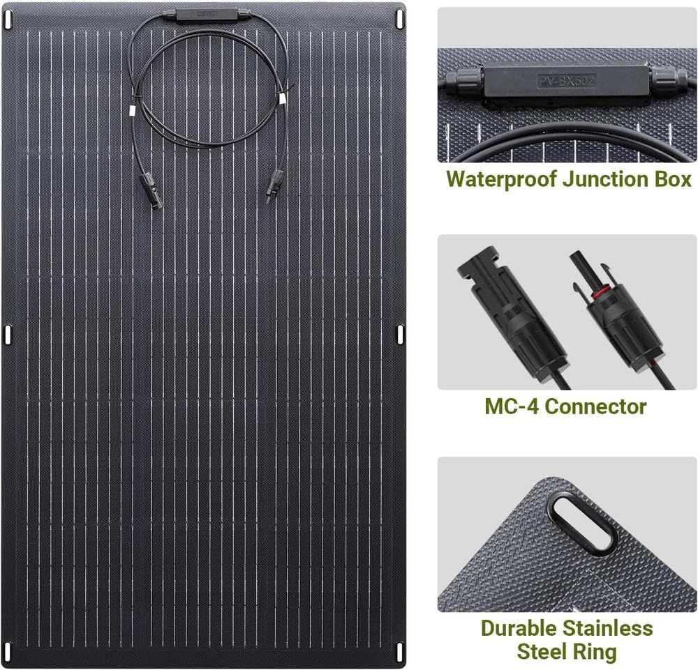 ALLPOWERS SF200 Flexible Solar Panel 200w Ultra Thin 3mm Bendable Monocrystalline Solar Charger with 25% Efficiency IP68 Waterproof for RV Van Marine Boat Camping Off Grid