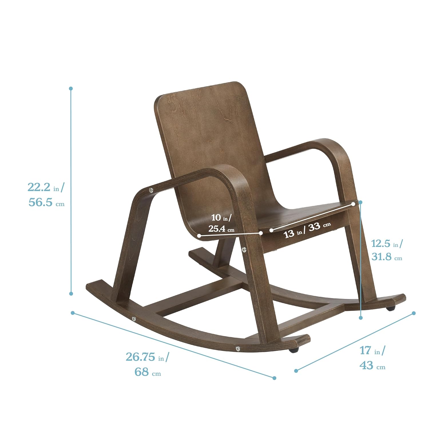 ECR4Kids Bentwood Reading Rocking Chair with Armrests, Montessori Furniture, Grey Wash