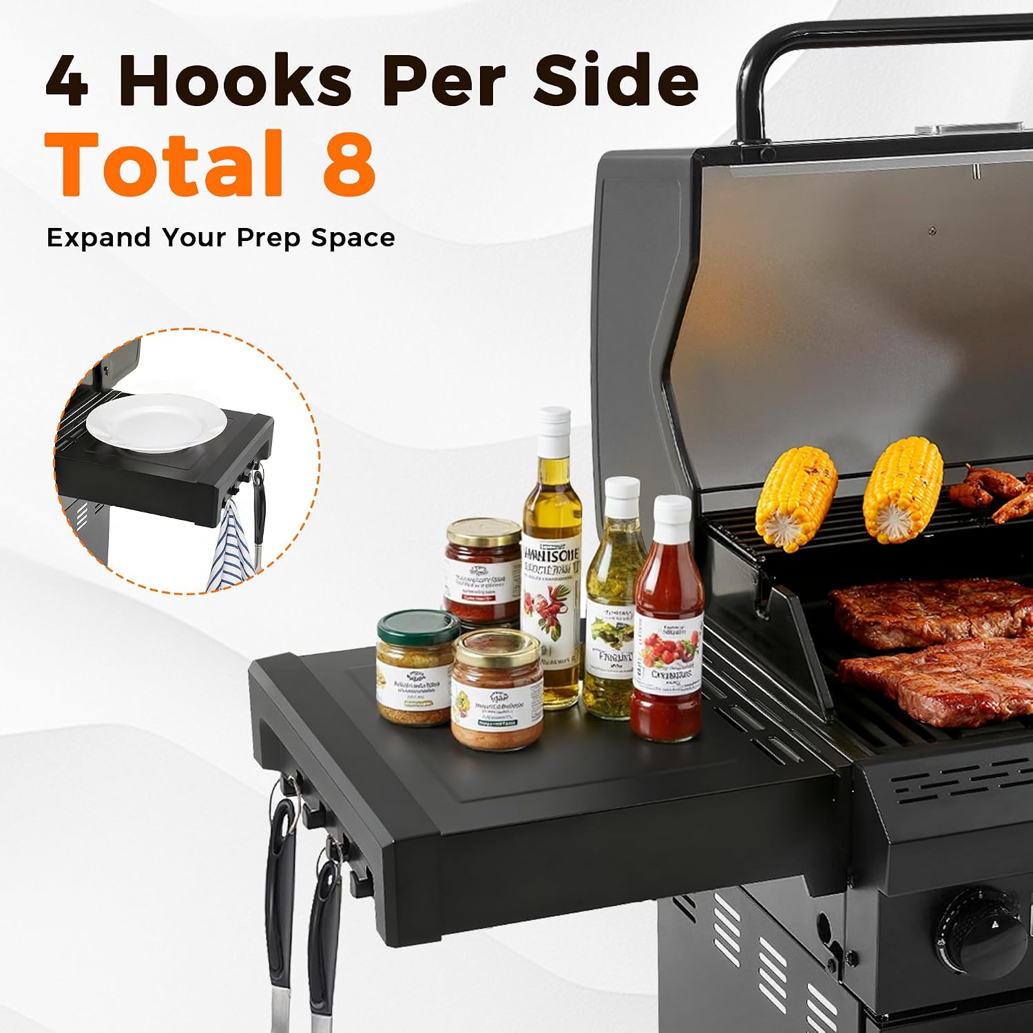 4 Burner Propane Gas Grill with 1 Side Burner, 50,000 BTU Outdoor BBQ Grill, Heavy-Duty Steel Construction, Cast Iron Cooking Grates & Griddle, Backyard Patio Barbecue
