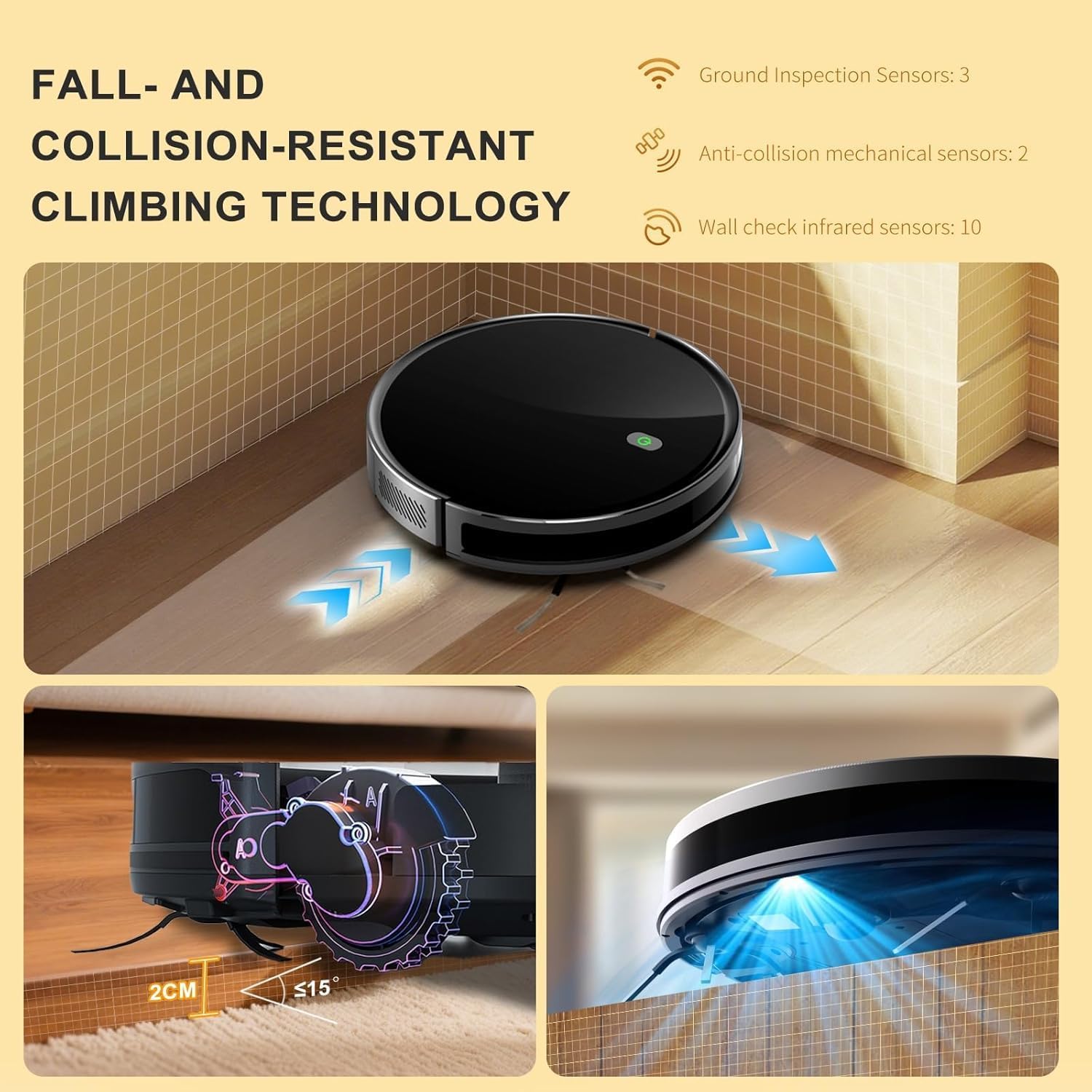 Robot Vacuum and Mop combo, 3500Pa Vacuum Cleaner Robot Navigation with high efficient roller brush, 60dB Robot Vacuum Cleaner with APP Control,Blue tooth, Ideal for Pet Hair, Carpets, Hard Floors