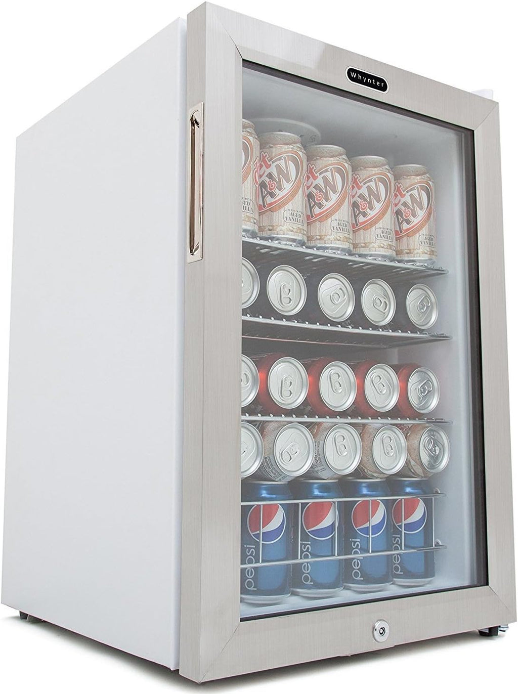 Whynter BR-091WS, 90 Can Capacity 2.1 cu. ft. Stainless Steel Beverage Refrigerator and cooler, Mini Fridge with Glass Door with lock