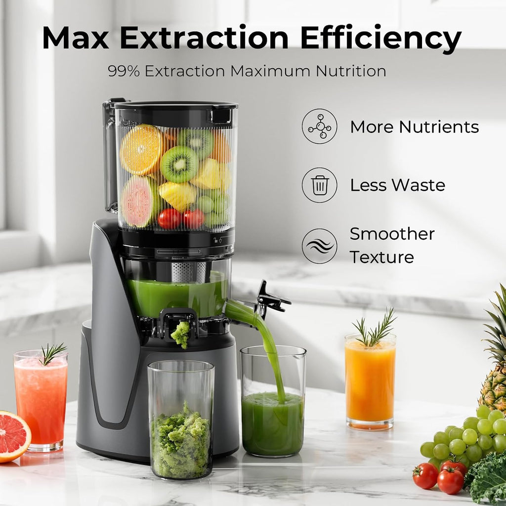 EanOruus Juicer Machines, 3-in-1 Cold Press Juicer with 6.5' Extra Large Chute, 100oz Large Capacity, AC Motor, Makes Juice, Nut Milk & Sorbet, Premium Gray