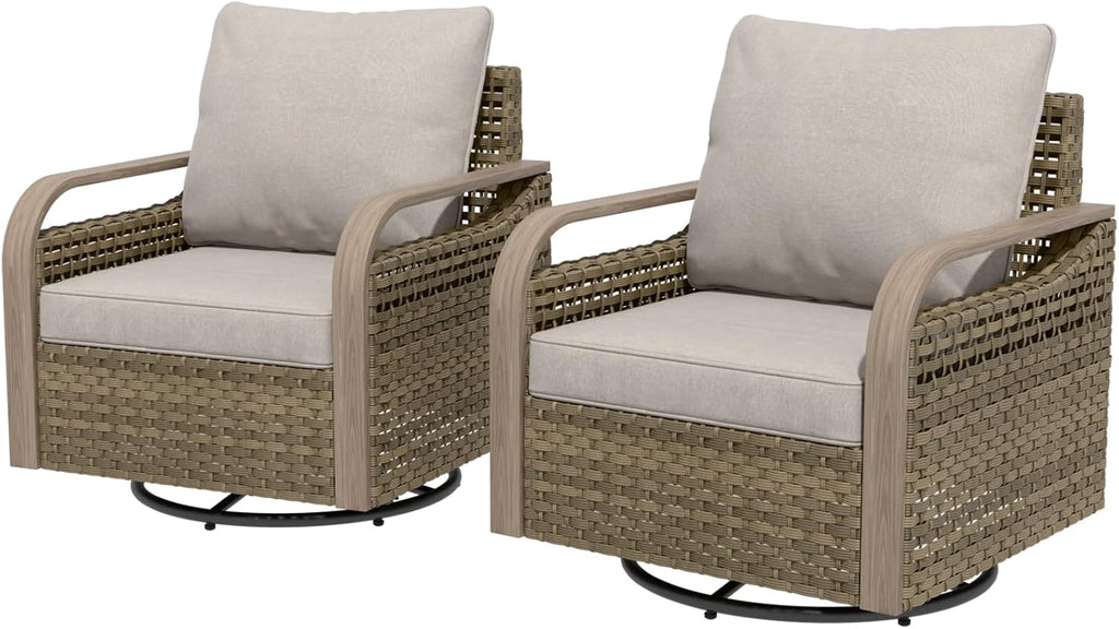 EAGLE PEAK Modern Wicker Outdoor Glider Rocking Chair, Swivel Rocker, Rattan Patio Furniture for Yard Deck Porch Garden, 2 Chairs, Brown/Gray