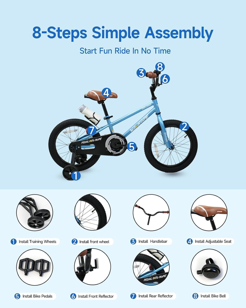 WinHope Kids Bike for Ages 2-9 Boys Girls, 12 14 16 18 Inch Child Bicycle with Training Wheels, Pedal Bike with Coaster Brake for Summer Riding, Birthday Gift