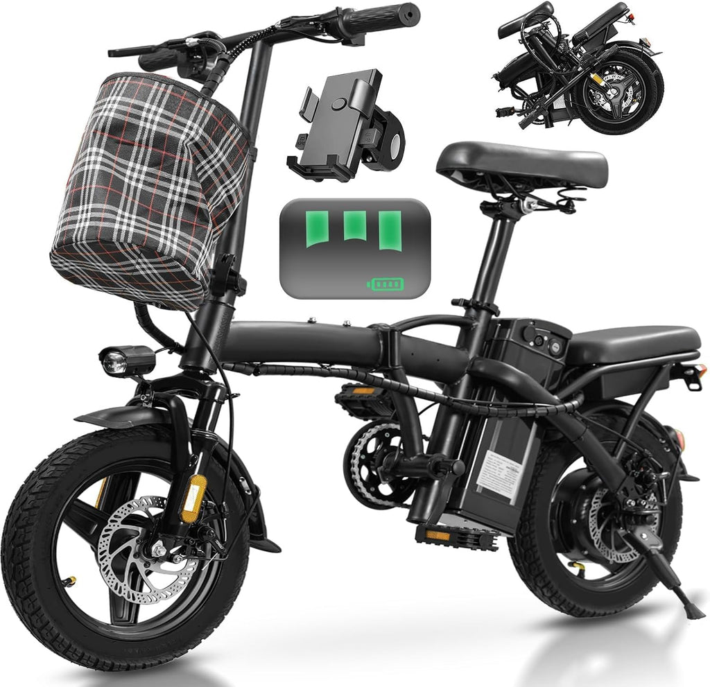 Electric Bike for Adults Teens, Commuter City Folding ebike with 560W Motor and 48V Battery, 24MPH 3 Level Pedals Assist, Dual Disc Brakes,14' Compact Foldable Electric Bicycle with UL2849 Certified