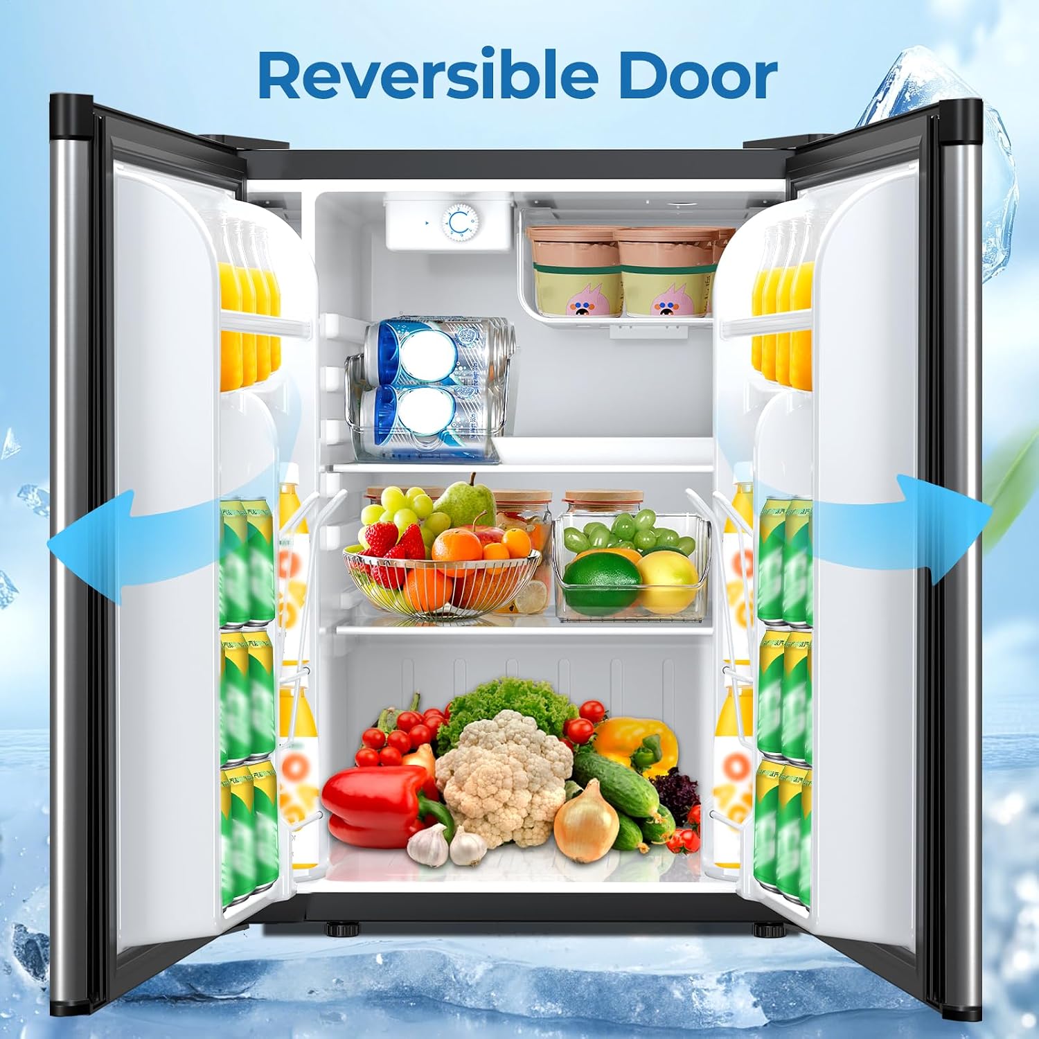 Electactic 2.56 Cu.ft Compact Refrigerator with Reversible Single Door, Silver