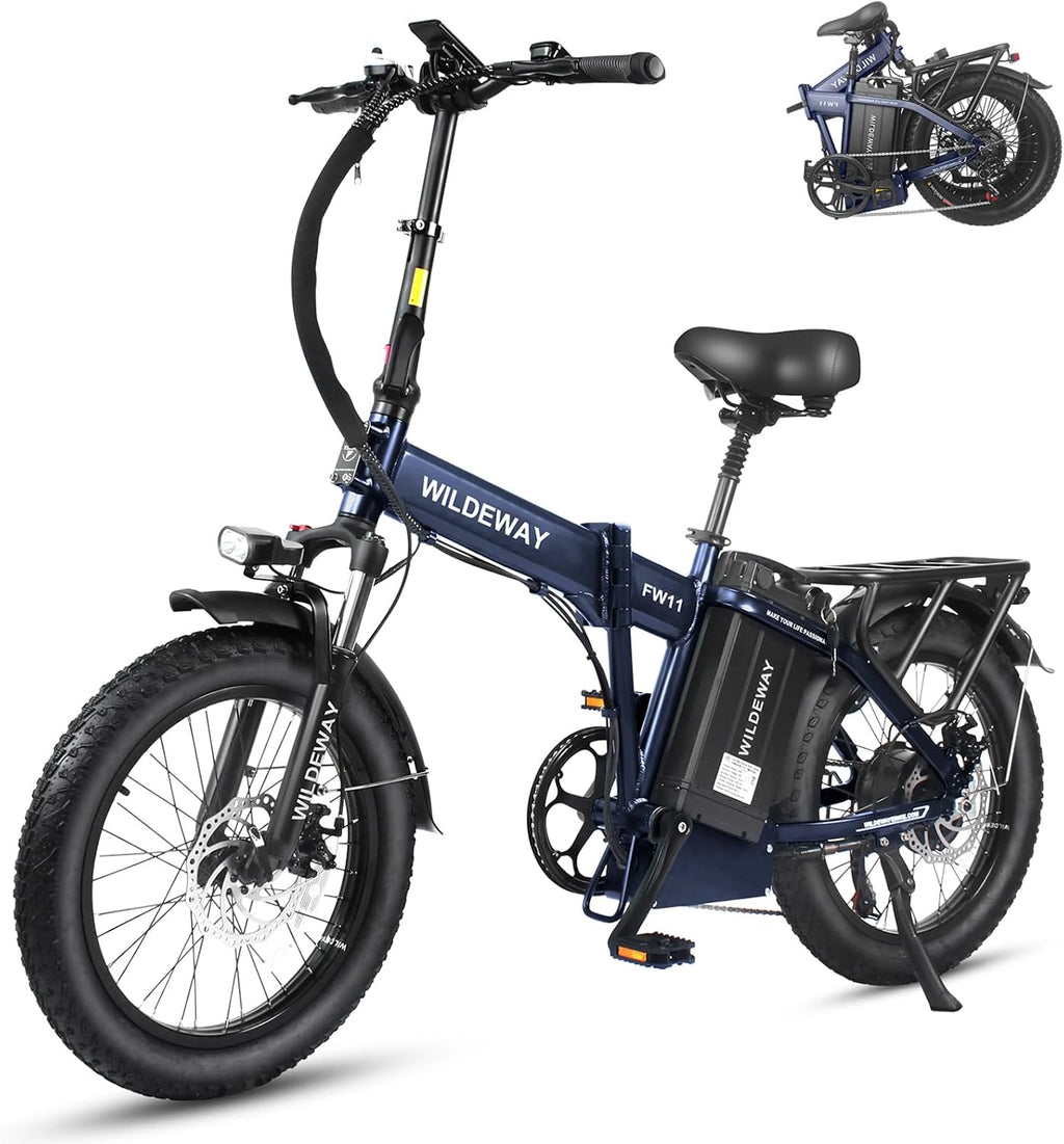 Wildeway Folding Electric Bike for Adults with 750W Motor 32Ah Battery Long Range FW11 Ebike 20 * 3.0 Fat Tire Foldable Adults Electric Bicycle for Men Women City Commuter Delivery 2 Seat