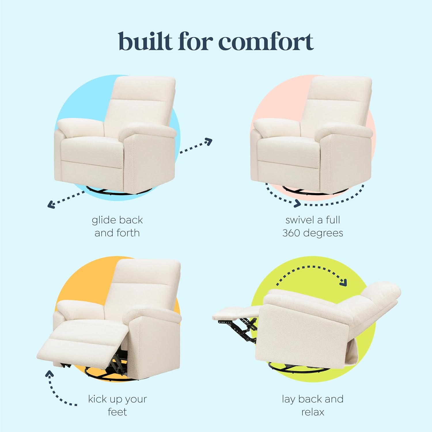 Davinci Suzy Glider Recliner Nursery Chair - Glider Rocking Chair for Nursery and Living Room - GREENGUARD Gold, FSC & Certi-PUR US Certified - 360° Swivel Rocker Recliner Chair (Cozy Cream Boucle)