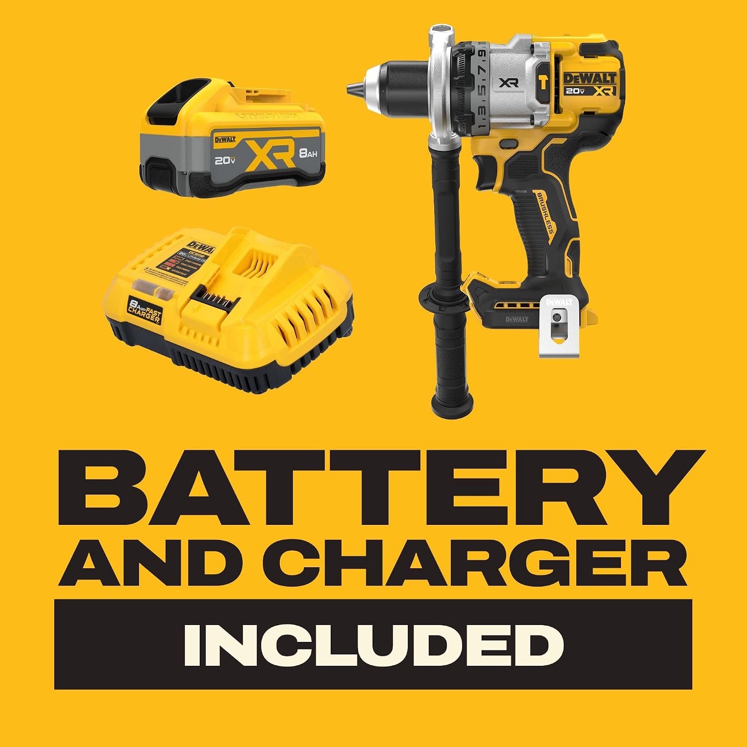 DEWALT 20V MAX XR 1/2 Inch Cordless Hammer Drill Kit with 8AH Battery and Charger (DCD1007WW1)
