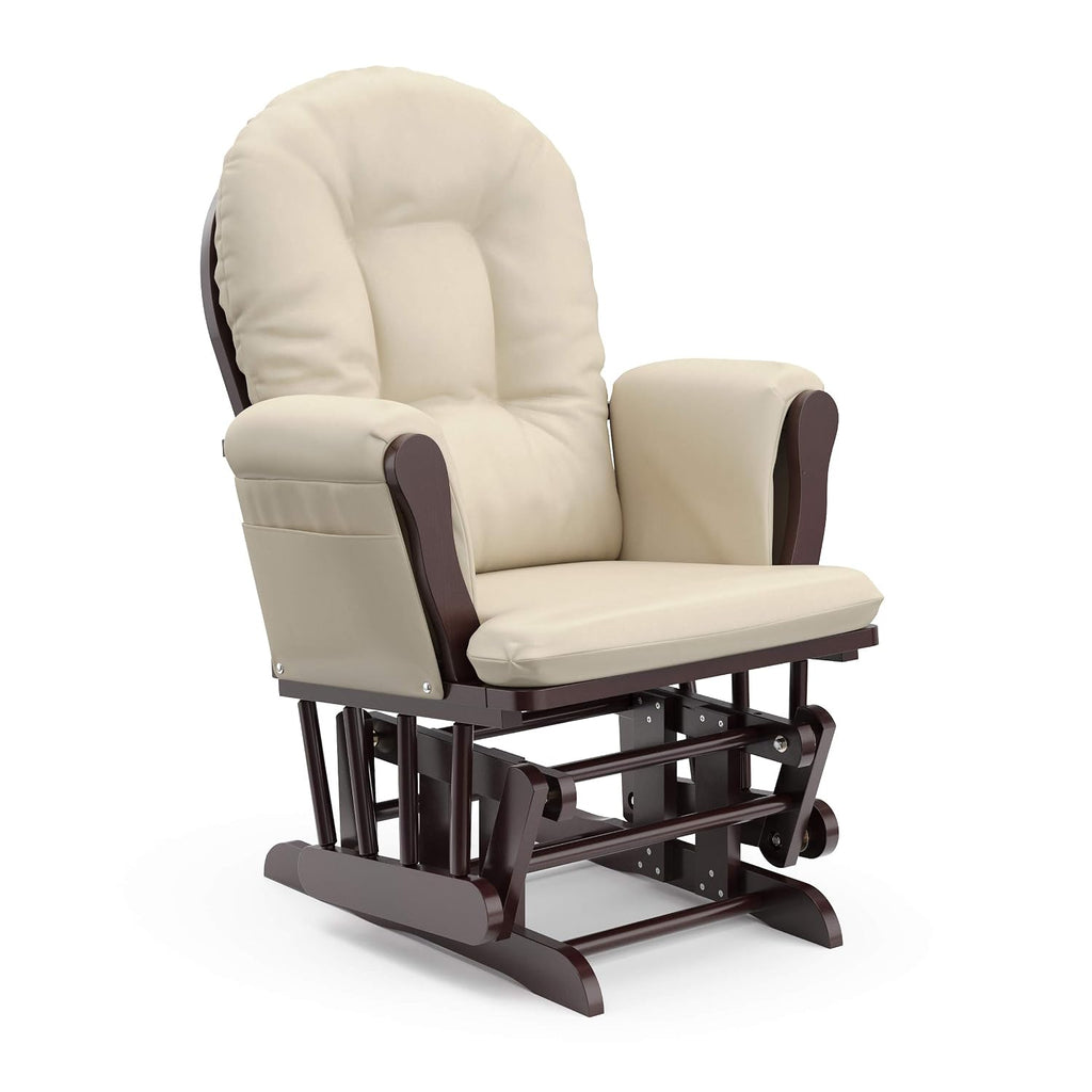 Storkcraft Premium Hoop Glider & Ottoman (Espresso with Beige) — GREENGUARD Gold Certified, Solid Wood Craftsmanship, Convenient Storage Pockets, Glider Rocking Chair for Nursery, Multi-Award-Winning