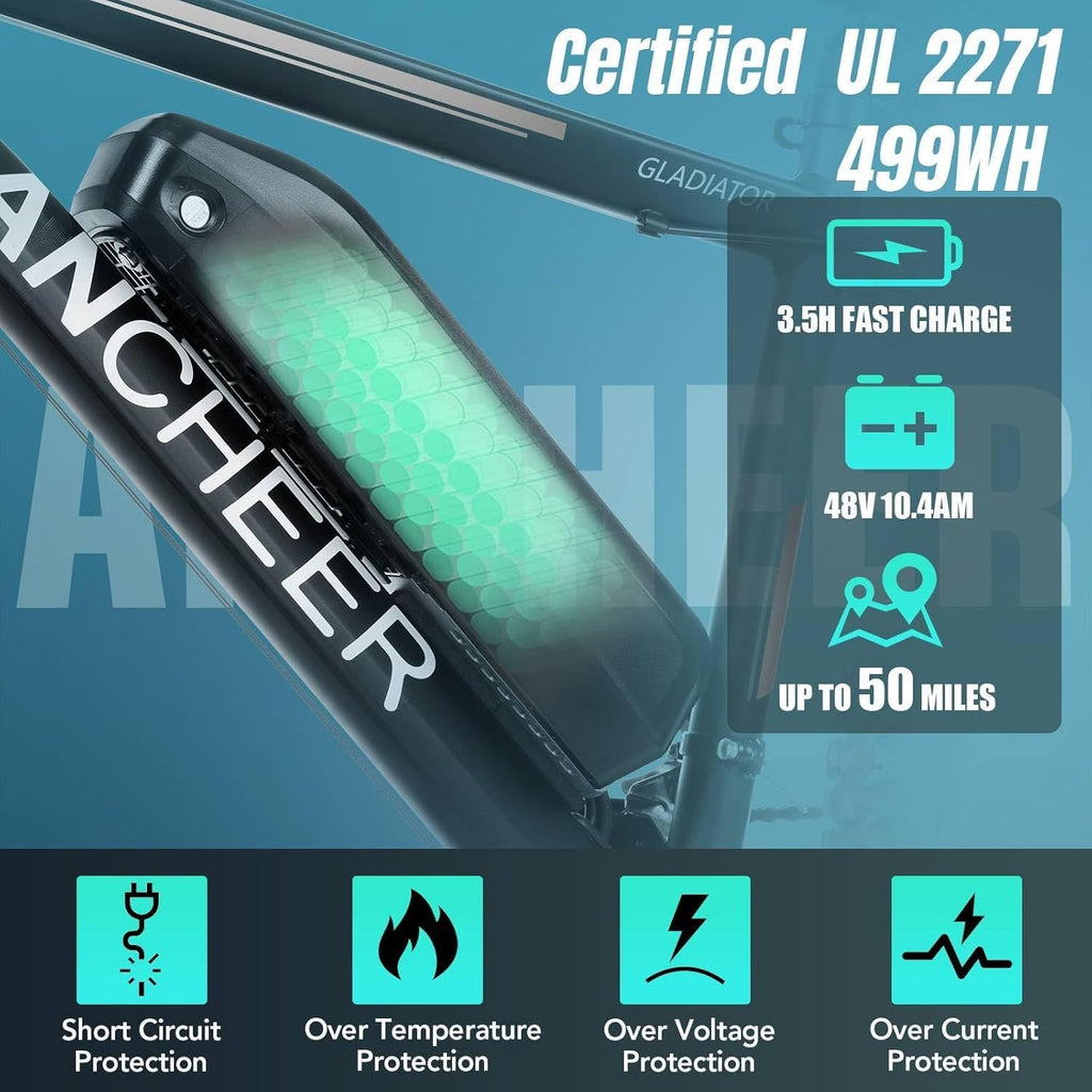 ANCHEER 26' Electric Bike for Adults, Peak 749W Ebike, 19.8MPH Electric Bicycle with 48V 374Wh / 48V 499Wh Battery(3H Fast Charge), LCD Display, Front Suspension, UL2849 Compliant