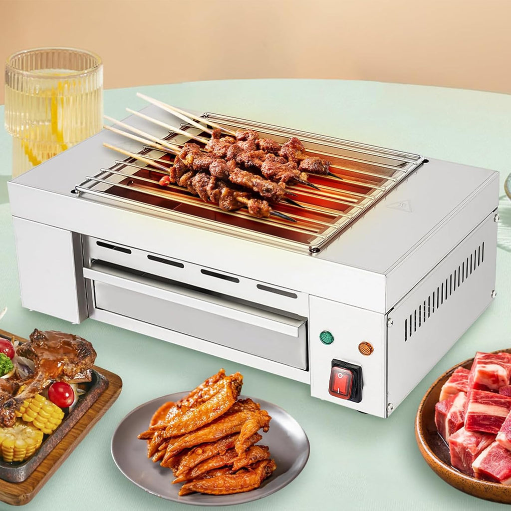 Electric Indoor Outdoor Grill 1500W Countertop BBQ Grill Removable Smokeless Grill Barbecue Oven Grill, Stainless Steel Drip Tray, Temperature Adjustment for Party Cooking Home Commercial