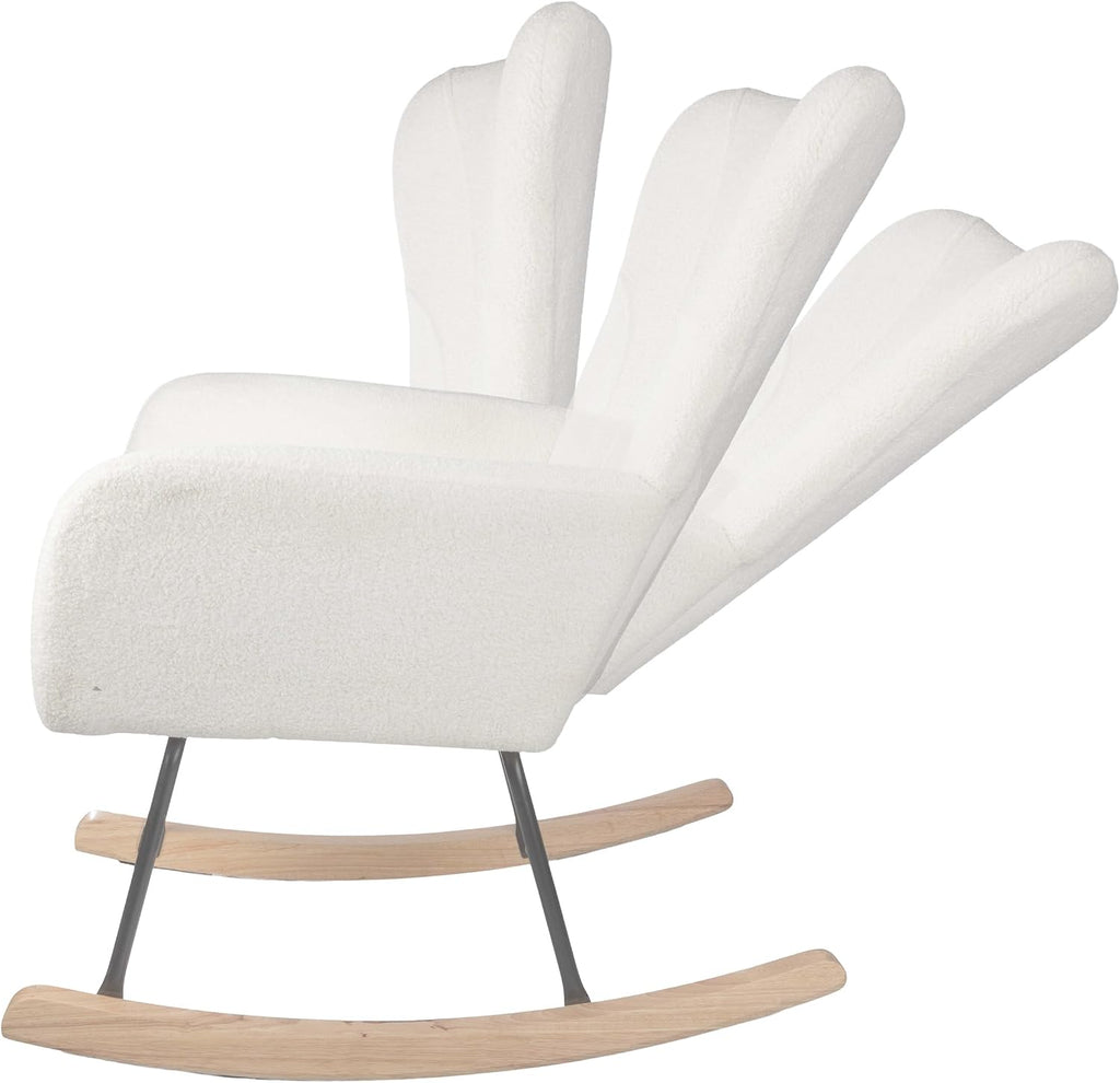 Rocking Chair - Teddy Fabric Upholstered Chair with Padded Seat and Contoured Armrests - Ergonomic Modern Rocker for Bedroom by Lavish Home (Cream)