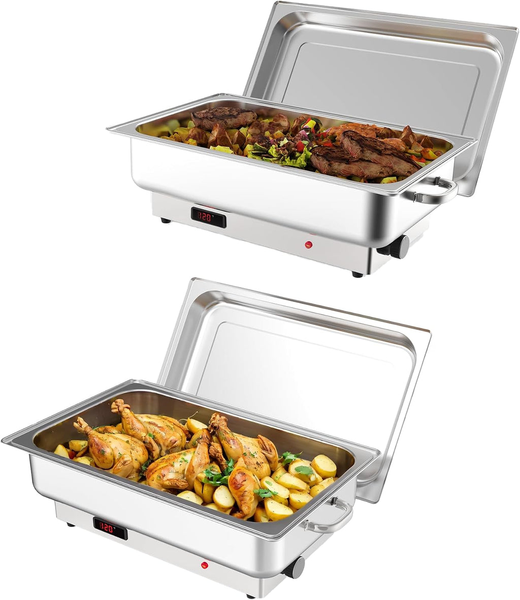 GarveeHome 2 Pack Electric Chafing Dish Buffet Set 9 QT Buffet Servers and Warmers Digital Display Temperature Warming Tray Stainless Steel Food Warmer for Parties Weddings Caterings