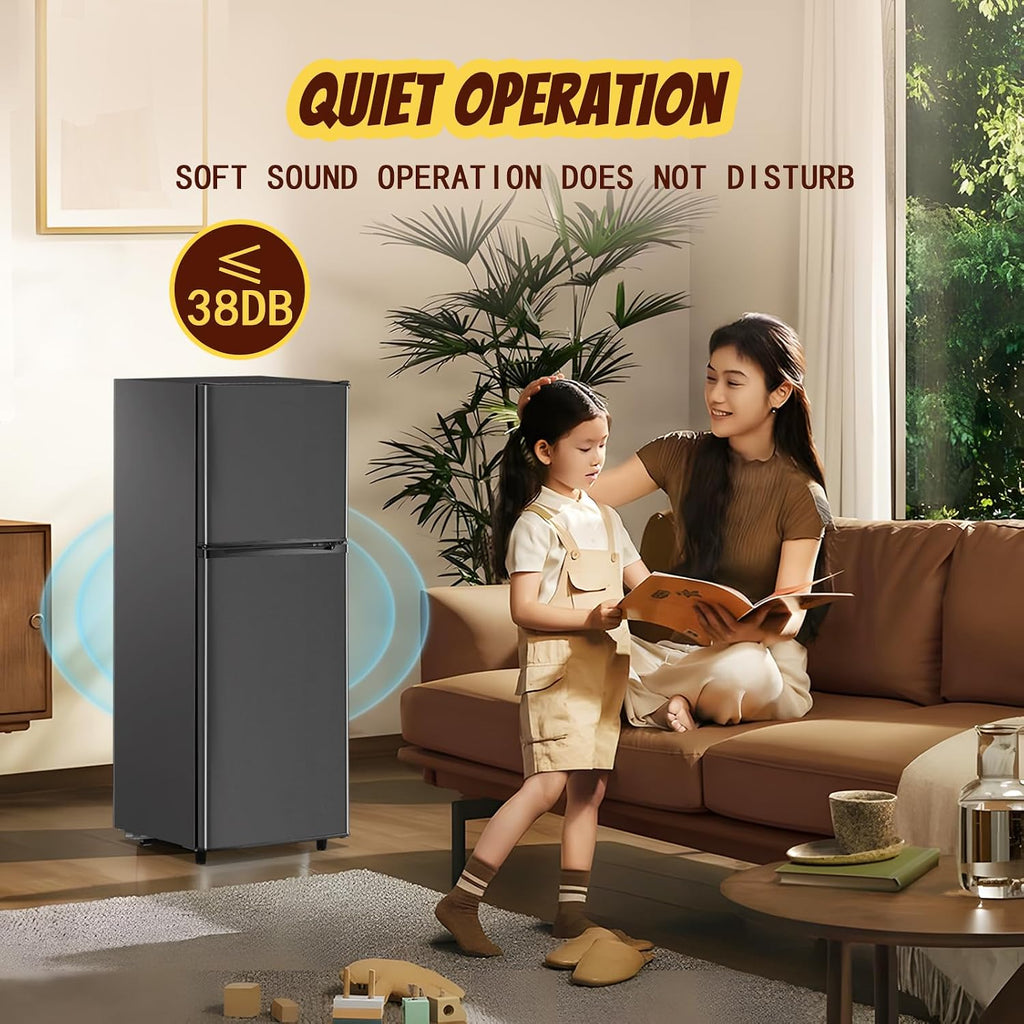 Small Refrigerator with Freezer Double Door Mini Fridge Top Freezer Adjustable Temperature for Dorm Office Apartment Dark Gray