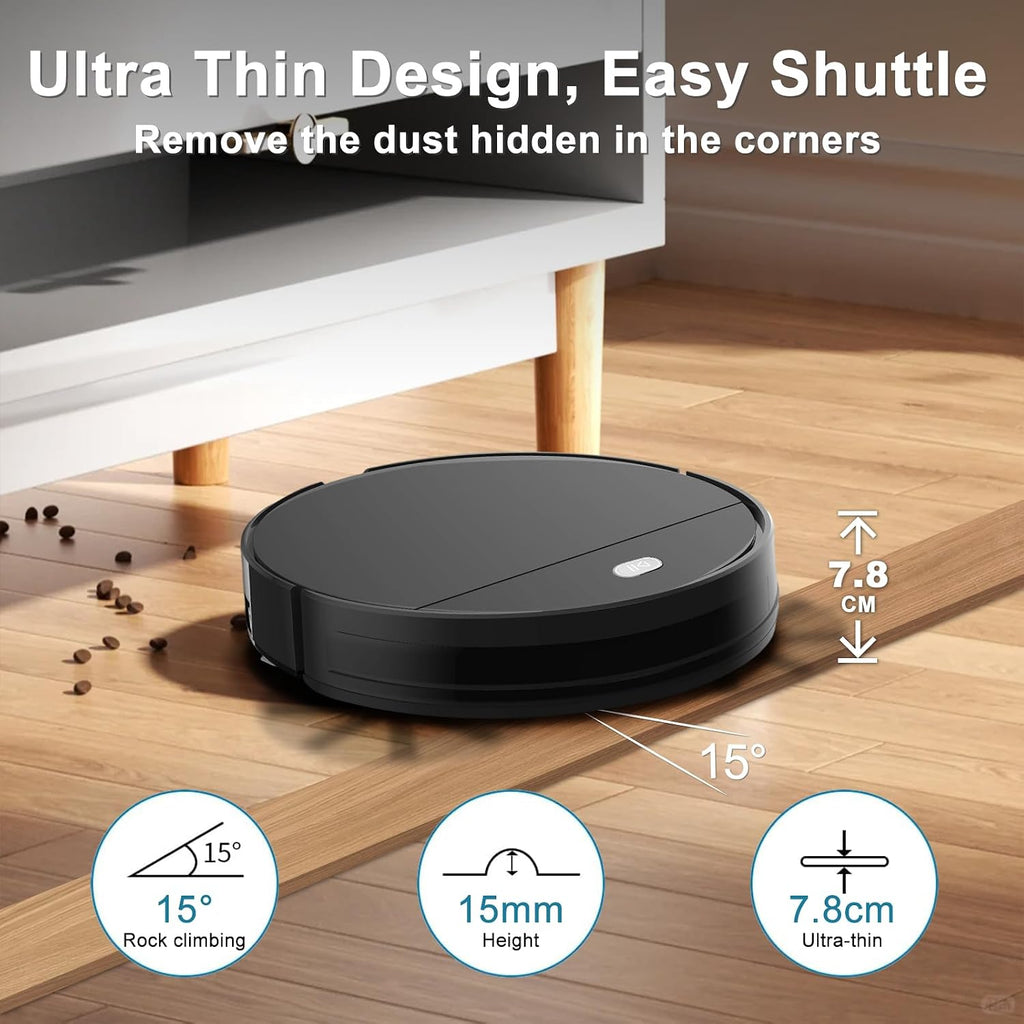 Robot Vacuum and Mop Super Thin 2 in 1 Robotic Vacuum Cleaner Up to 4500Pa Suction with Schedule Clean Mute Super Remote Control/App/Voice utomatic Recharge Ideal for Pet Hair Vacuums All Floors-Black