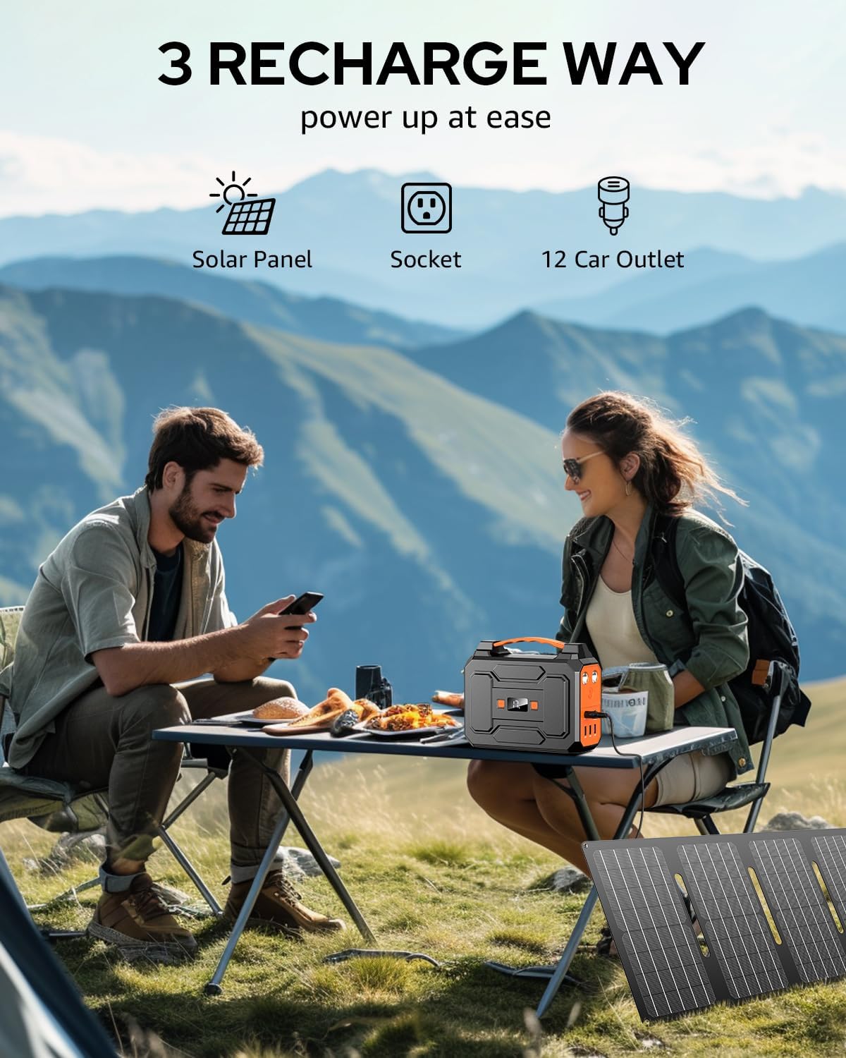 Solar Powered Generator 200W Peak/100W Rated, Portable Generator Power Station with Solar Panels 40W Included, 146Wh Solar Power Bank with AC Outlet 110V for Home Use Camping Outdoor Adventure