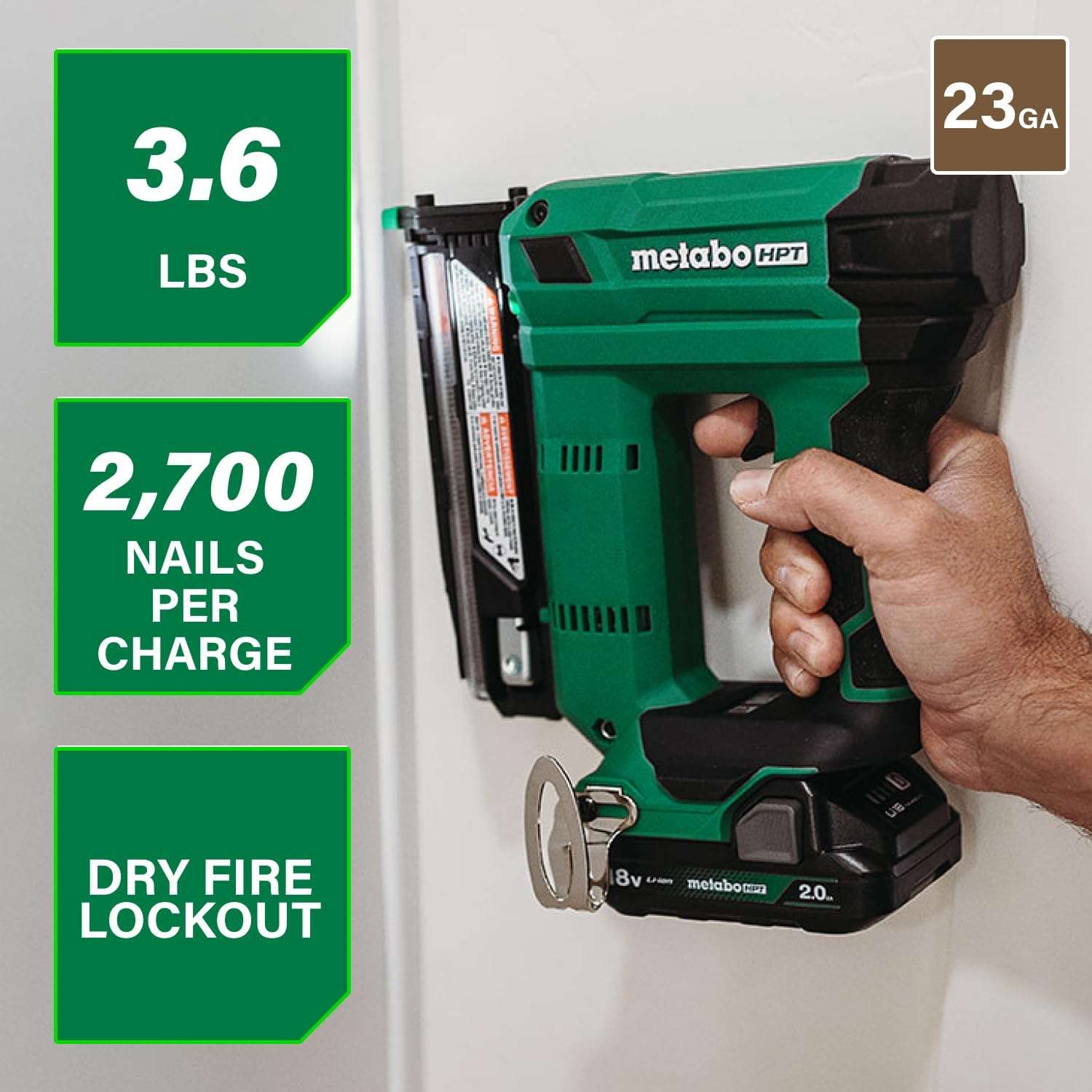 Metabo HPT 18V MultiVolt Cordless Compact Pin Nailer Kit, 23 Gauge Nailer with Power Tool 2.0Ah Lithium Ion Battery, Drives 5/8' to 1-3/8' Headless Pin Nails, 5-Year Warranty, NP1835DA