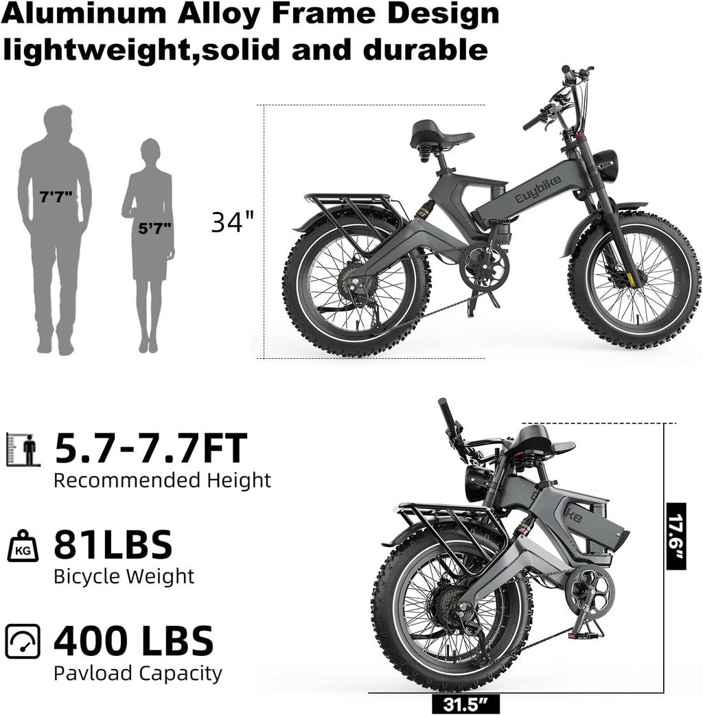 3000W/2000W Peak Dual Motor/Single Motor Foldable Electric Bike for Adults, 52V 30Ah Removable Battery, 35 MPH & 120 Miles, 20'x4.0' Fat Tire Mountain Bicycle, Magnesium Alloy Frame Dirt Ebike