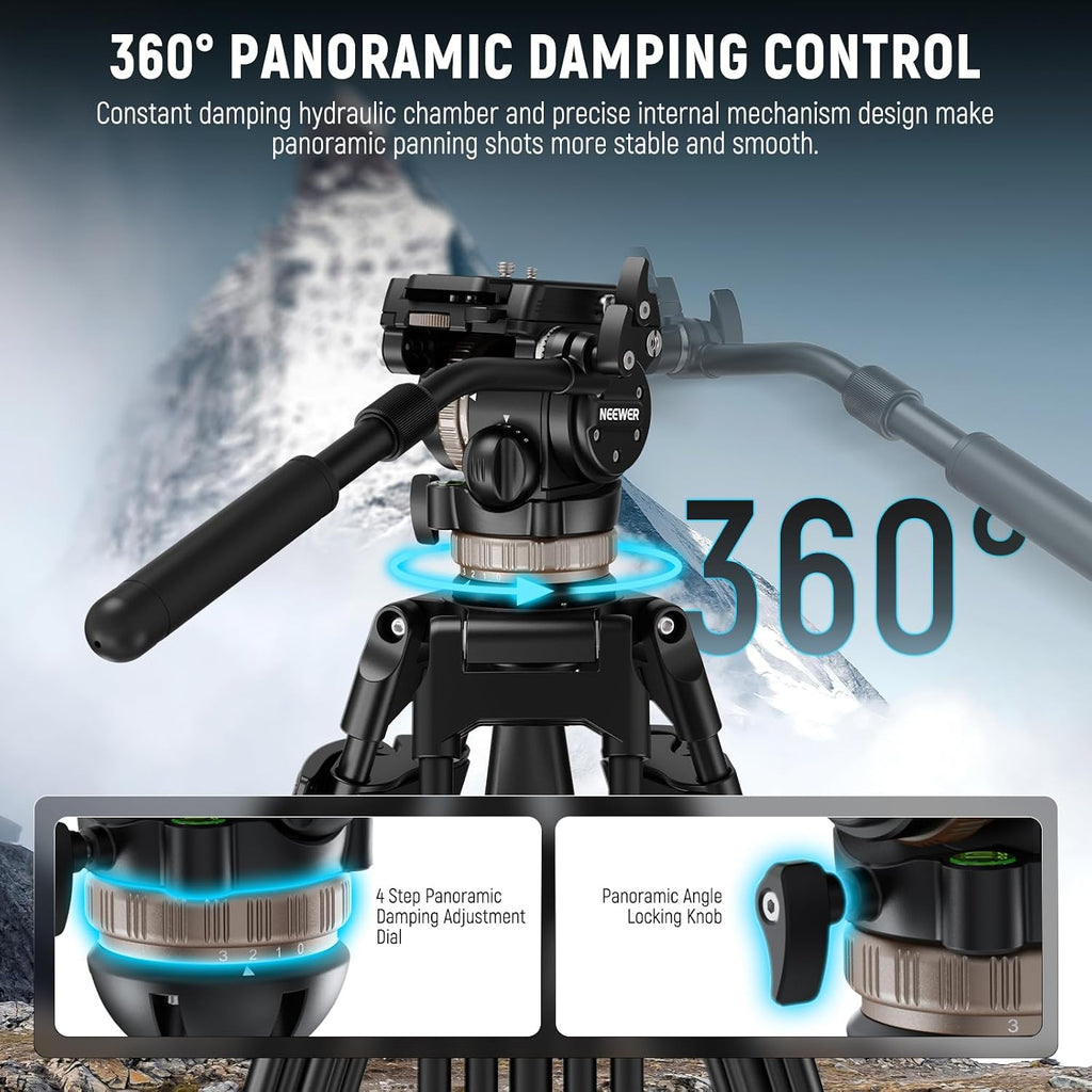 NEEWER Video Tripod Fluid Head w/ 6 Level Dynamic Counterbalance, 4 Level Pan/Tilt Damping, Handle, φ75mm Base, Metal Heavy Duty QR Plate Compatible with DJI RS Gimbals, Max Load 18lb, TH45