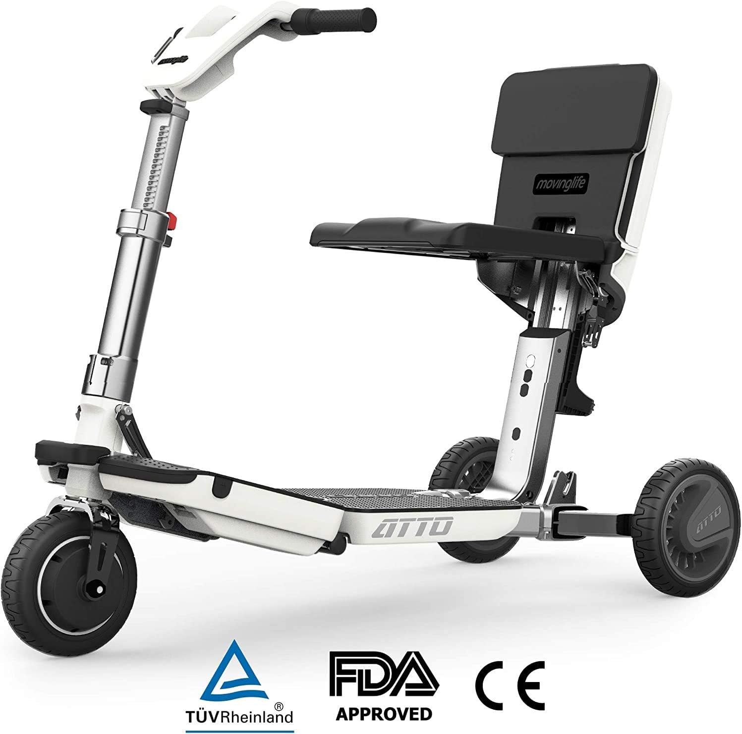 ATTO Folding Travel Powered Mobility Scooter by MovingLife, Full-Size Portable Electric Scooter, Lightweight Lithium Battery, Airline Approved