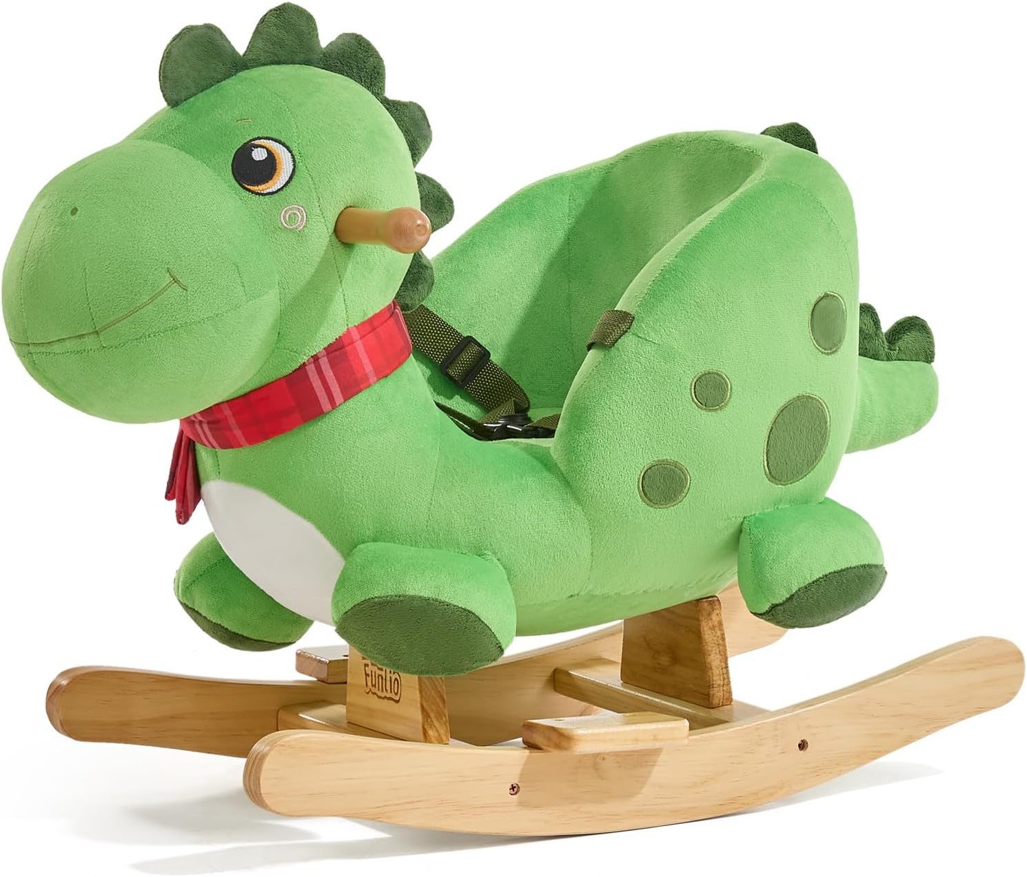 FUNLIO Dino Rocking Horse for Toddlers 1-3 Years, Premium Green Plush Rocking Dino with Soft Spikes, Big Eyes & Lovely Smile, Vibrant Colors & Realistic Scales, Easy to Assemble, CPC & CE Certified